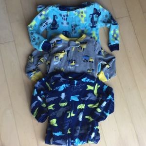 Three Zip-up Fleece Footie Pajamas EUC